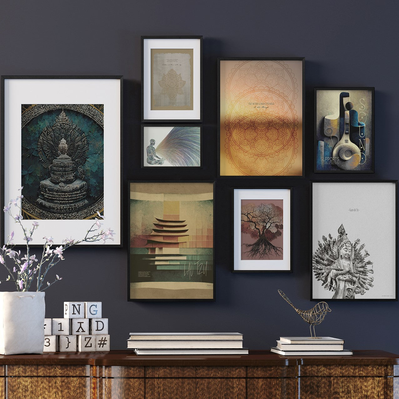Mindful Heart - Mur de photos n°2 - avec cadres noirs (verre acrylique)