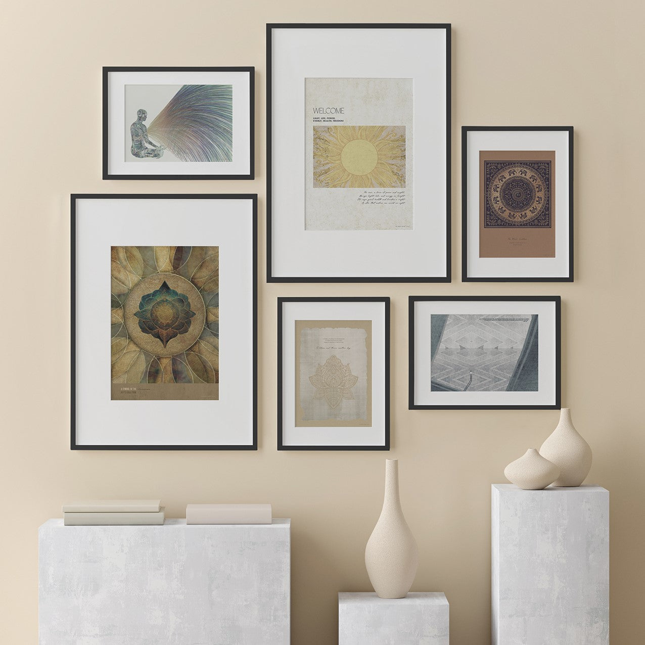 Mindful Heart - Photo Wall No. 4 - With Black Frames (Glass)