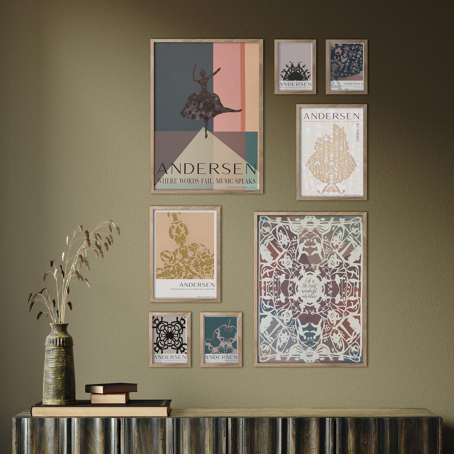 ChiCura Posters H.C. Andersen - Billedvæg nr. 1 - Med Egetræs Rammer Posters / H.C. Andersen