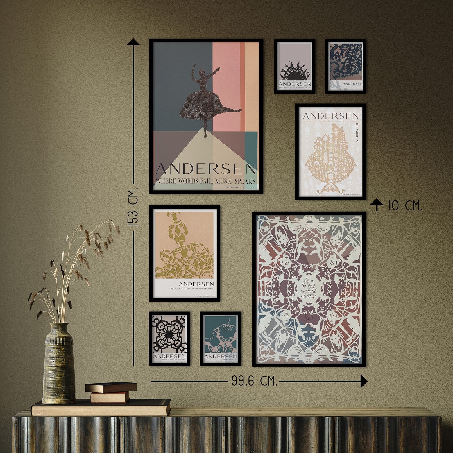 ChiCura Posters H.C. Andersen - Billedvæg nr. 1 - Med Sorte Rammer Posters / H.C. Andersen 2. Dansk Plakat Citater