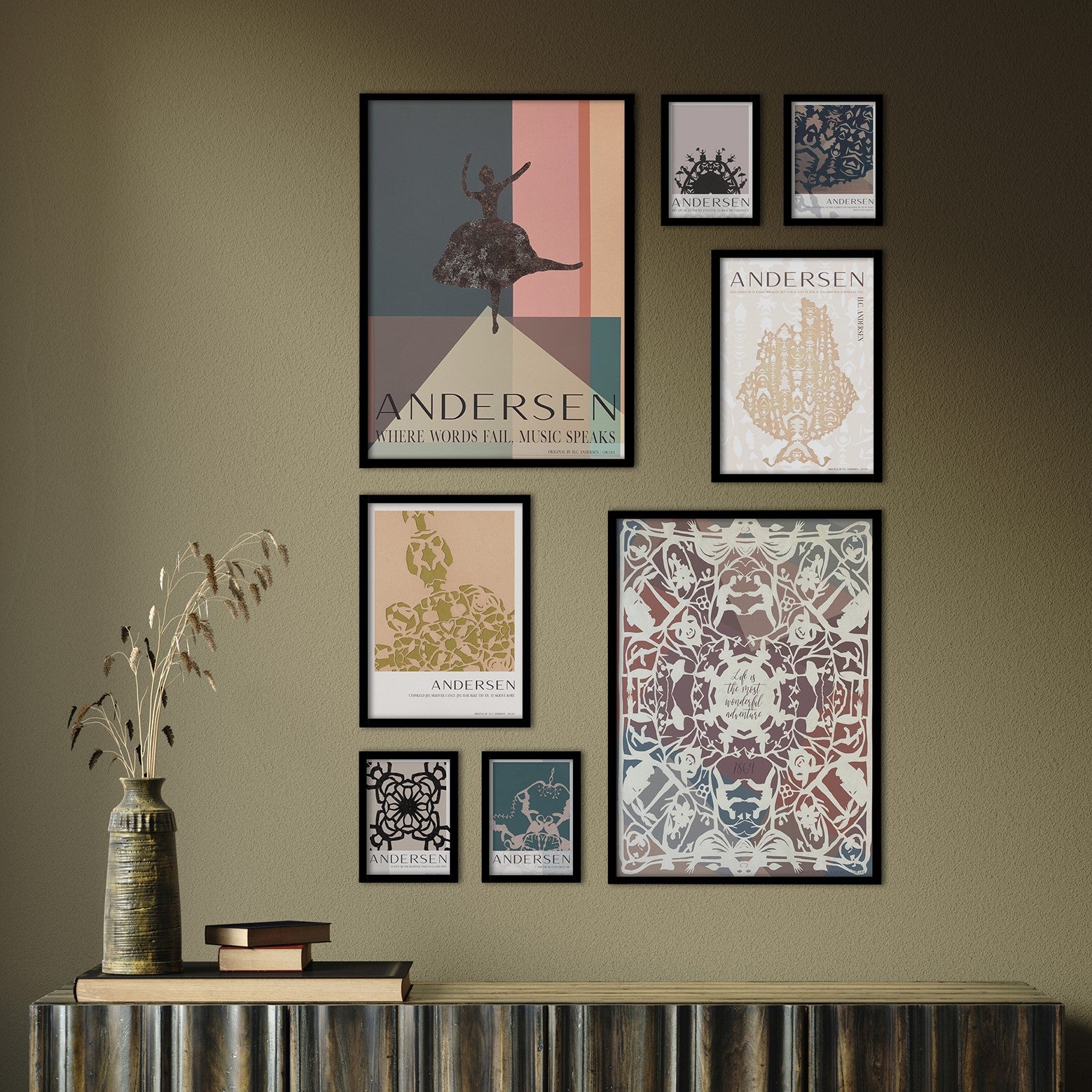 ChiCura Posters H.C. Andersen - Billedvæg nr. 1 - Med Sorte Rammer Posters / H.C. Andersen