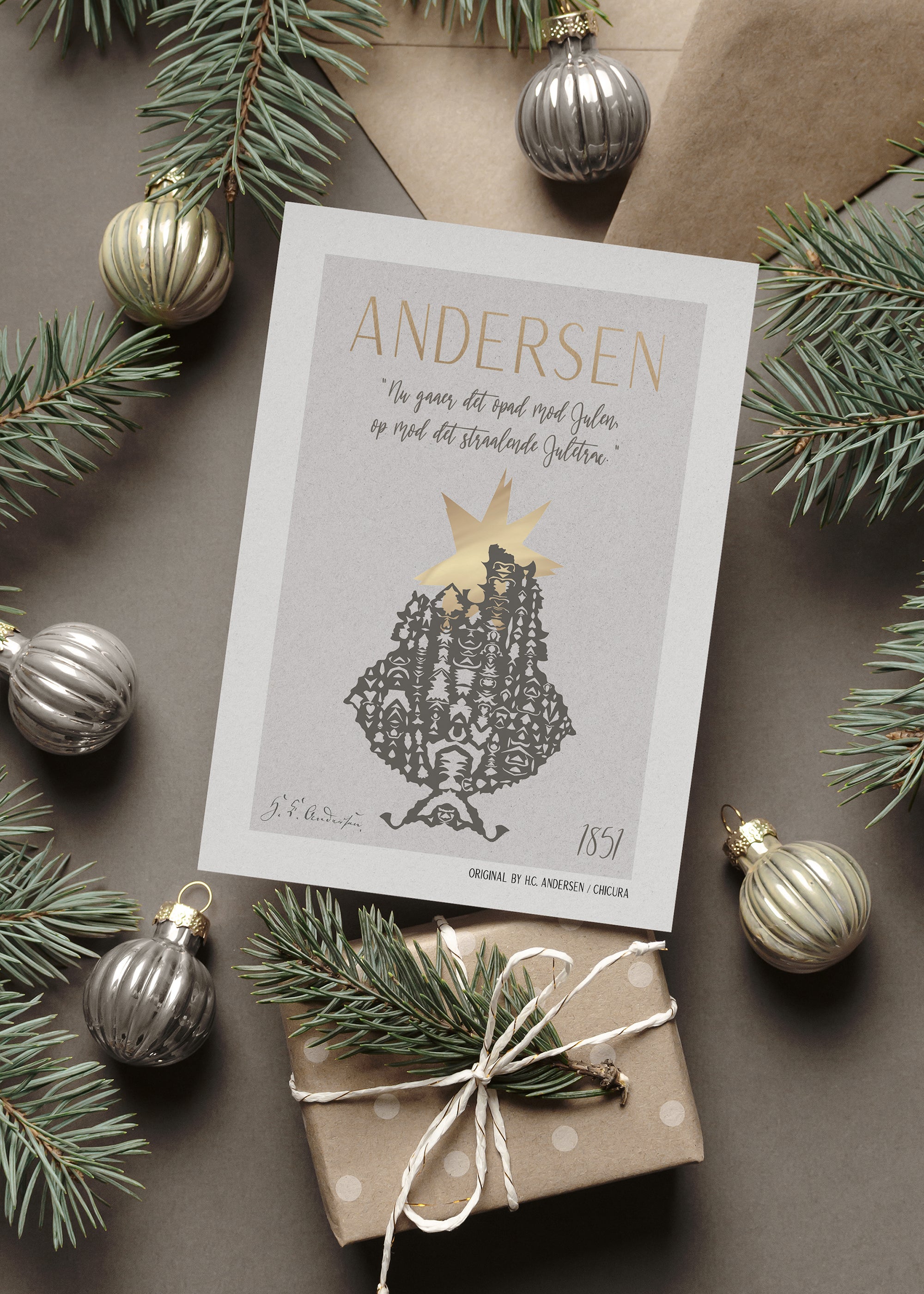 ChiCura Living, Art & Frames H.C. Andersen - Strålende Juletræ Art Cards Christmas 2. Dansk Plakat Citater