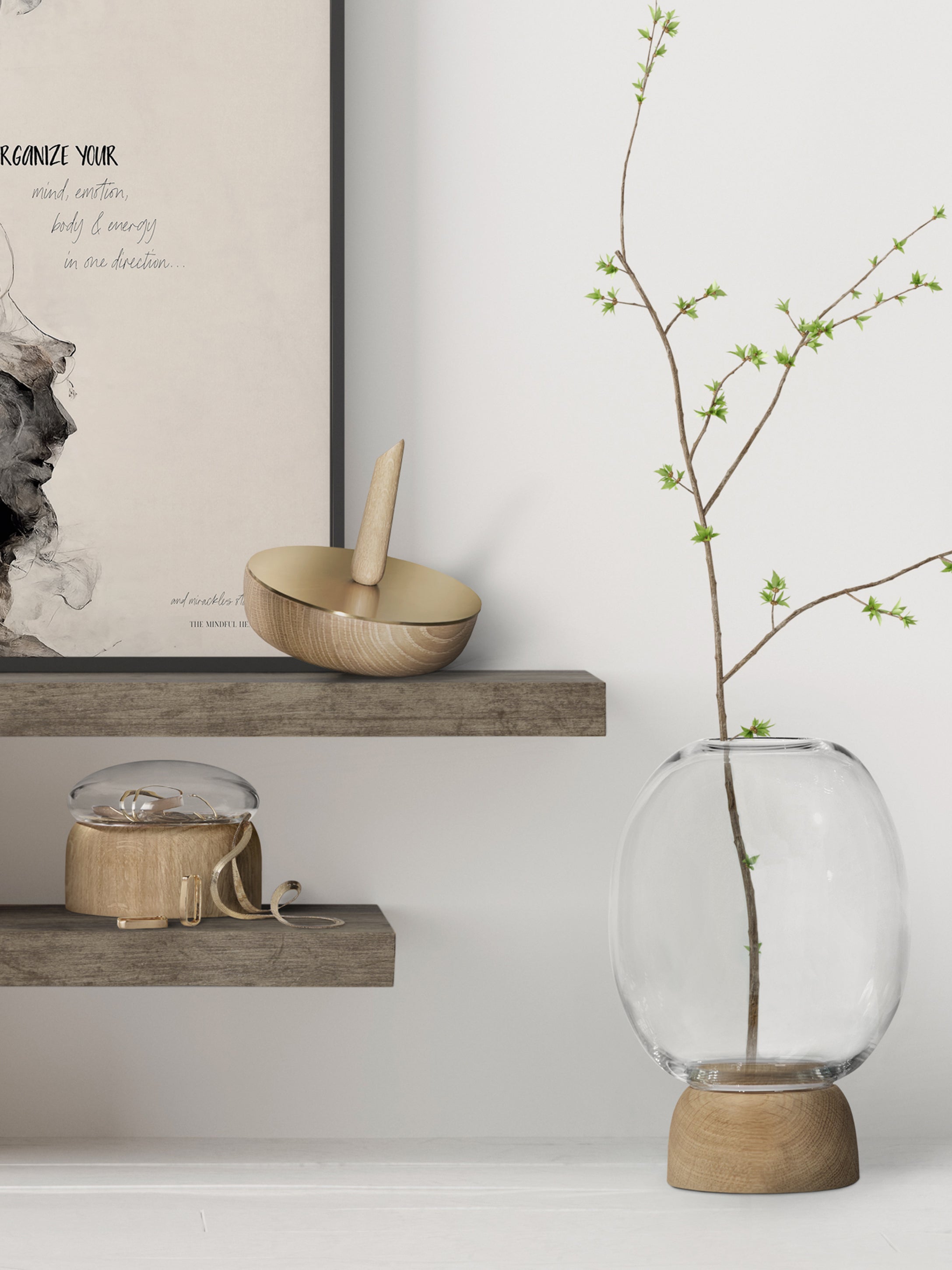 ChiCura Living, Art & Frames Porcini Vase Oak/Clear Glass, h. 22 cm Living / Containers & Vases Oak / Clear