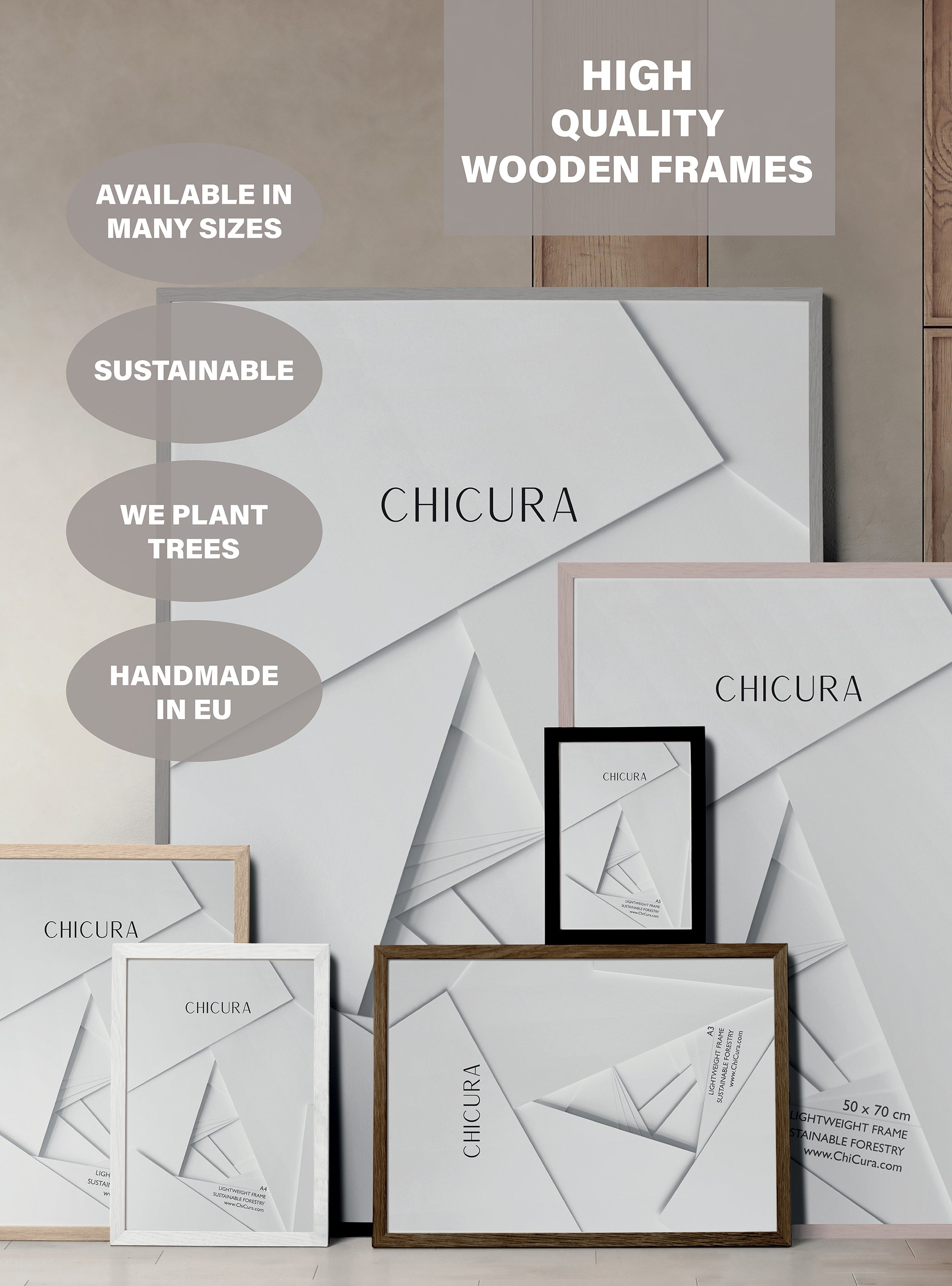 ChiCura Living, Art & Frames Træramme - 22x22cm - Hvid - Glas Frames / Wood Solid White