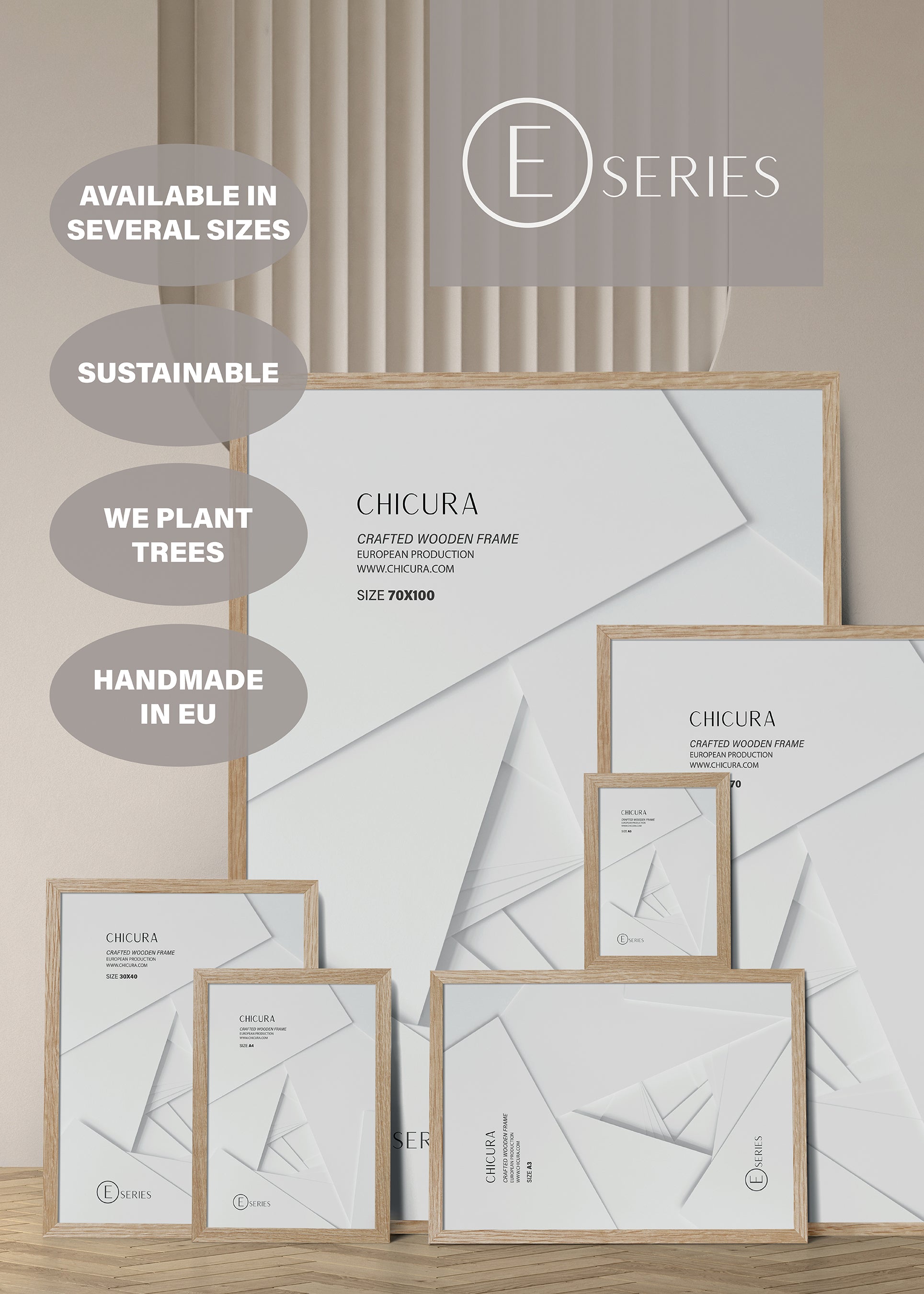 ChiCura Living, Art & Frames Træramme E - A3 - Egetræ - Anti-reflektiv Akrylglas Frames / Wood E-Series Oak