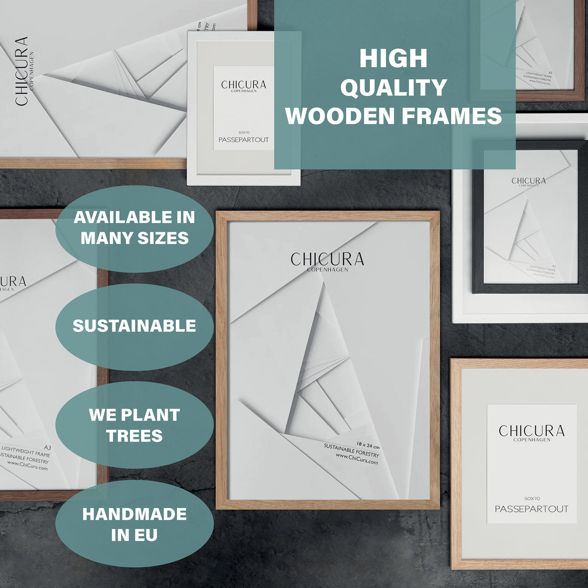 ChiCura Living, Art & Frames Træramme - 40x40cm - Brun Egetræ - Anti-reflektiv Akrylglas Frames / Wood Solid Brown